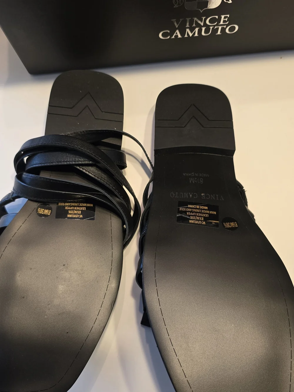 Vince Camuto Black Leather Strappy Slide Sandals